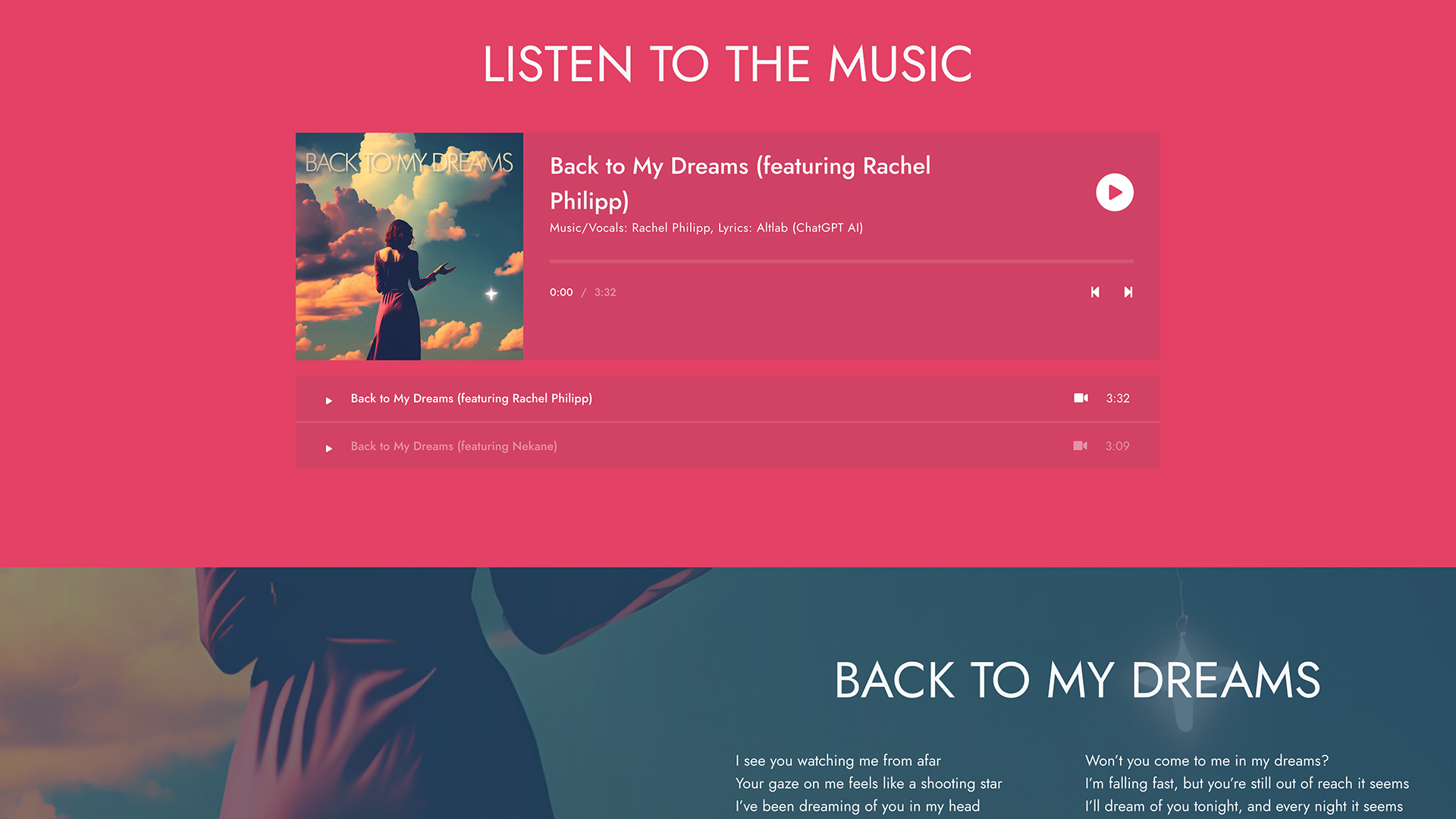 Back to My Dreams website screenshot